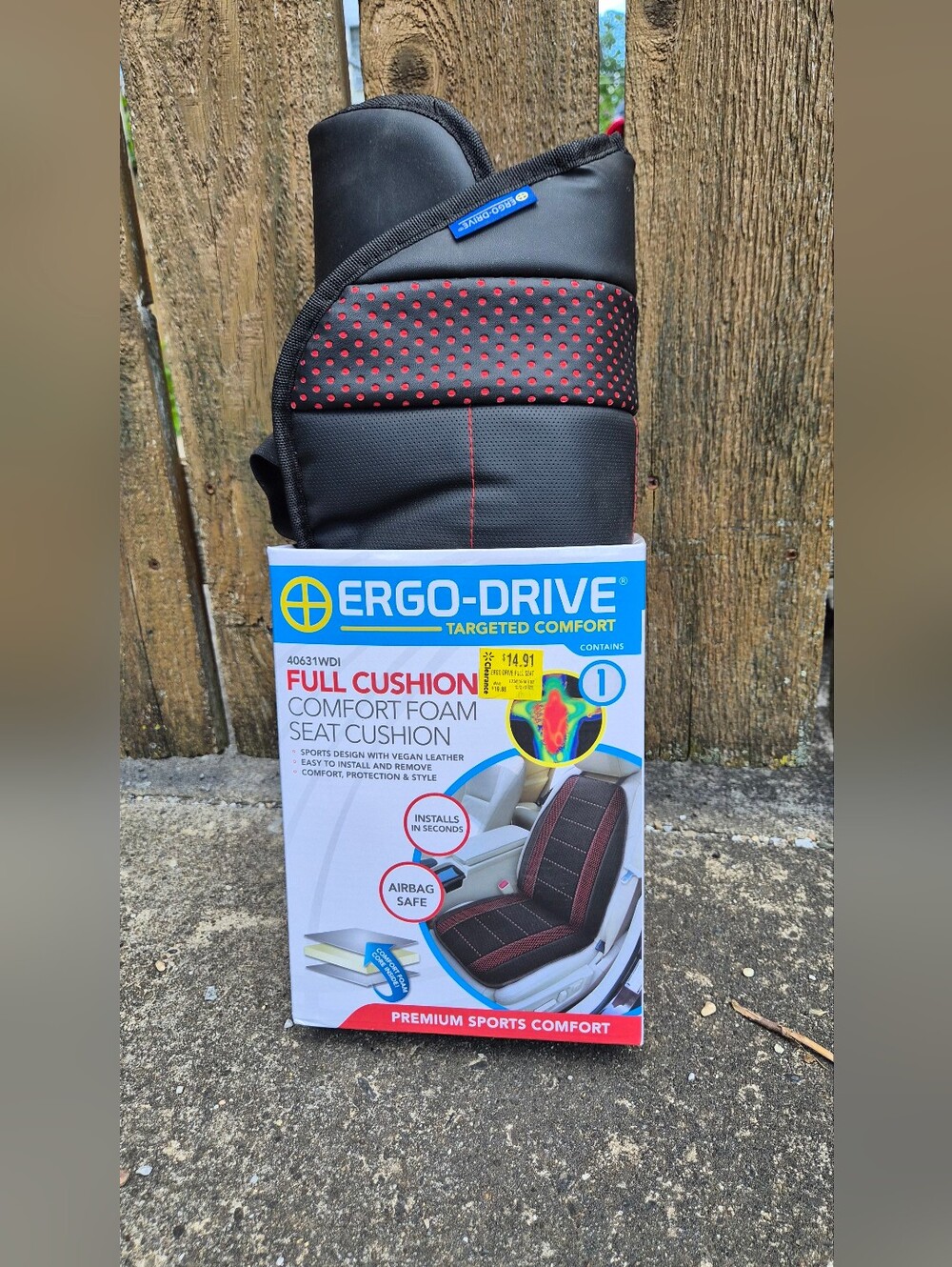 Ergo-Drive - Full Cushion Comfort Foam Seat Cushion - Black with Red Accents